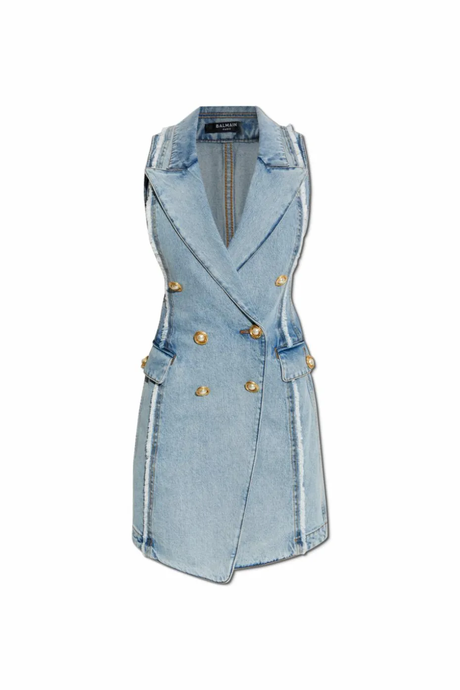 Balmain NIEBIESKI Jeansowa sukienka z surowym wykończeniem