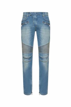 Balmain NIEBIESKI Jeansy z wszytymi zamkami w nogawkach