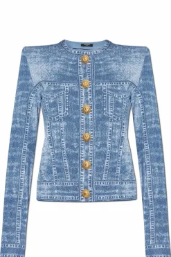 Balmain NIEBIESKI Kardigan zapinany na zatrzaski