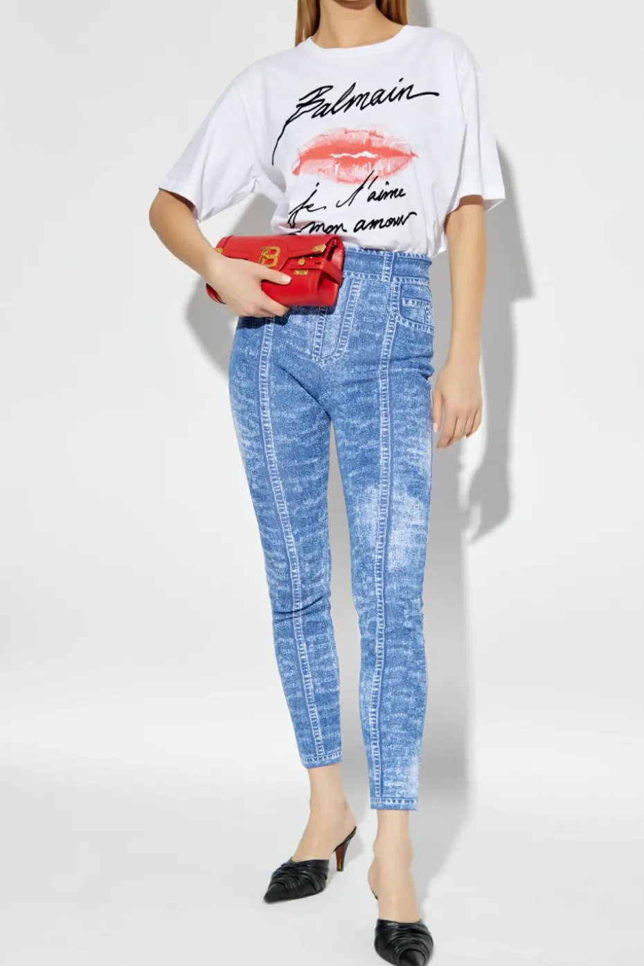 Balmain NIEBIESKI Legginsy z wysokim stanem