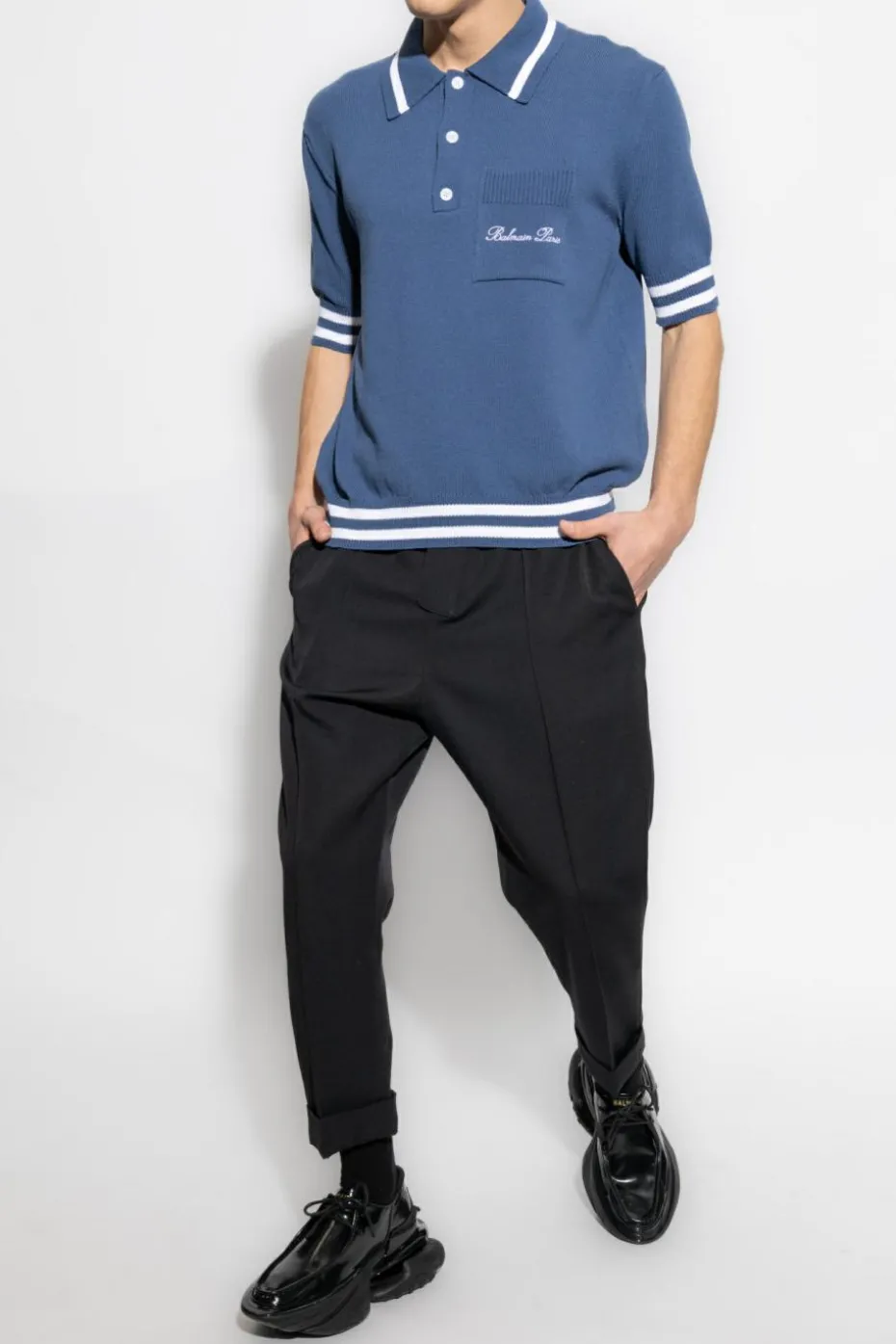 Balmain NIEBIESKI Polo z kieszenią