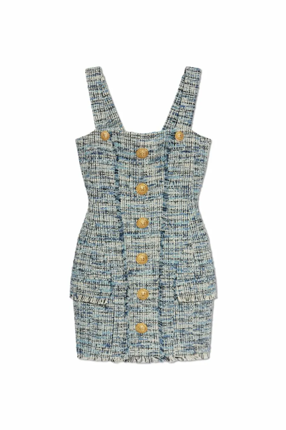 Balmain NIEBIESKI Tweedowa sukienka na ramiączkach
