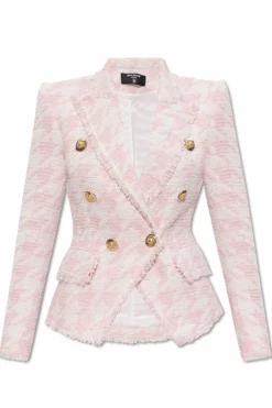 Balmain RÓŻOWY Tweedowa marynarka