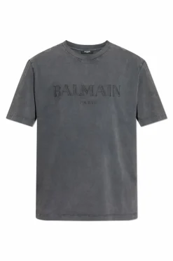 Balmain SZARY T-shirt z logo