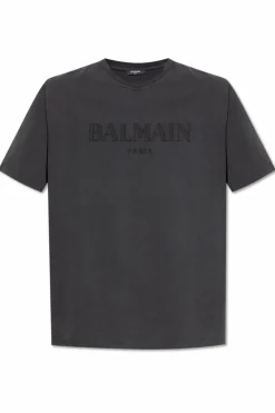 Balmain SZARY T-shirt z wyszytym logo