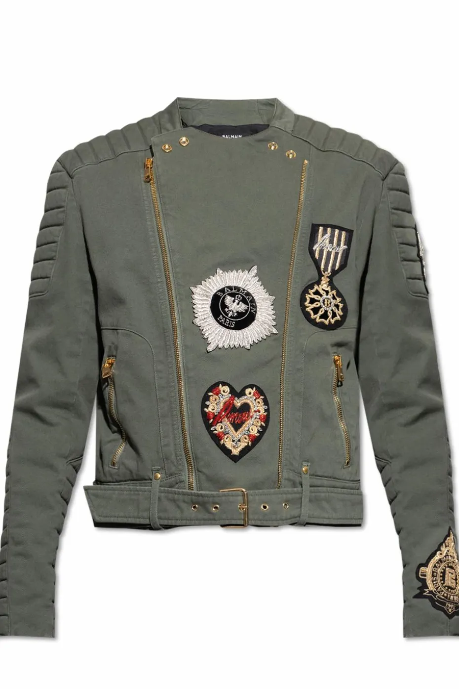 Balmain ZIELONY Kurtka z połyskującymi aplikacjami