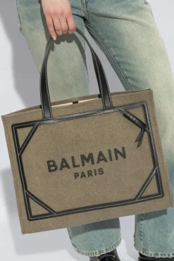 Balmain ZIELONY Torba z logo typu ‘shopper’
