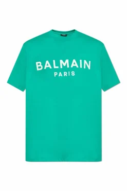 Balmain ZIELONY T-shirt z nadrukowanym logo