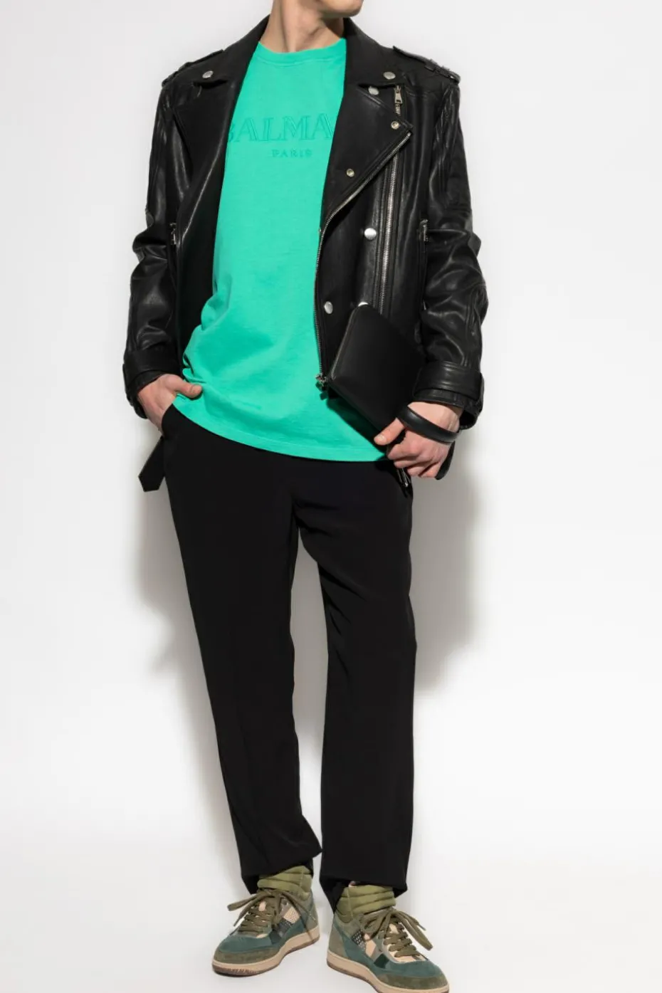 Balmain ZIELONY T-shirt z wyszytym logo