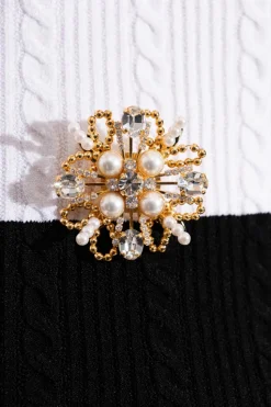 Balmain ZŁOTY Broszka z połyskującymi kryształami