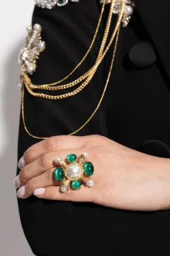 Balmain ZŁOTY Pierścień z połyskującymi kryształami
