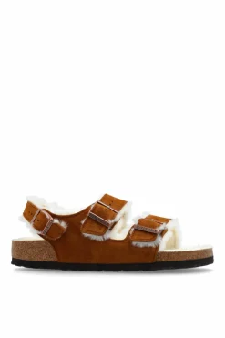 Birkenstock BRĄZOWY Klapki `Milano Suede Shearling`