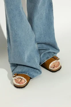 Birkenstock BRĄZOWY Klapki `Milano Suede Shearling`