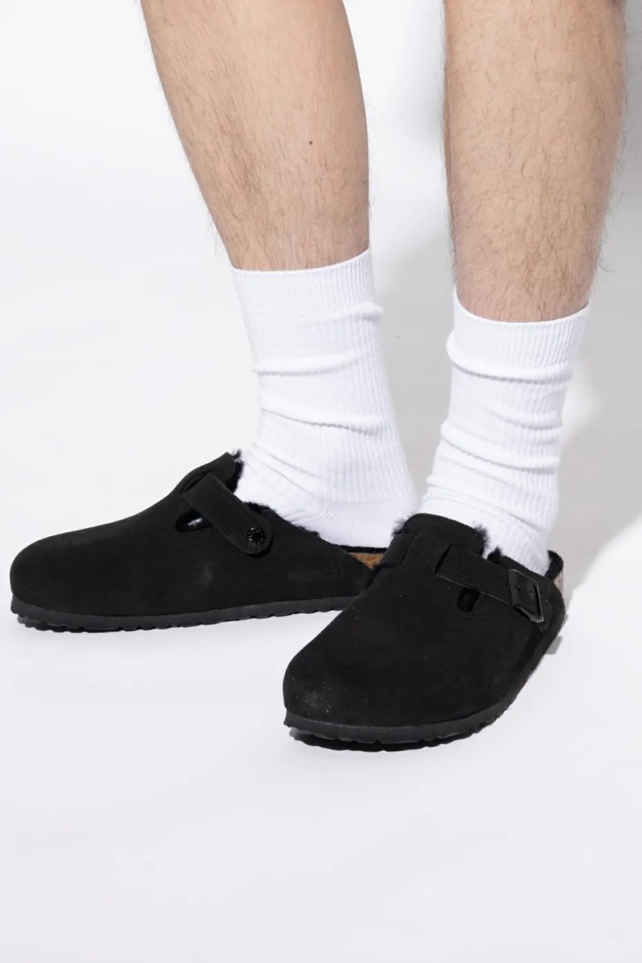 Birkenstock CZARNY Klapki `Boston VL/Shearling`