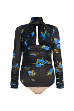Blumarine CZARNY Body z motywem kwiatowym