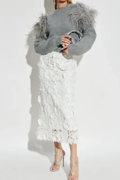Blumarine SZARY Sweter ze strusimi piórami