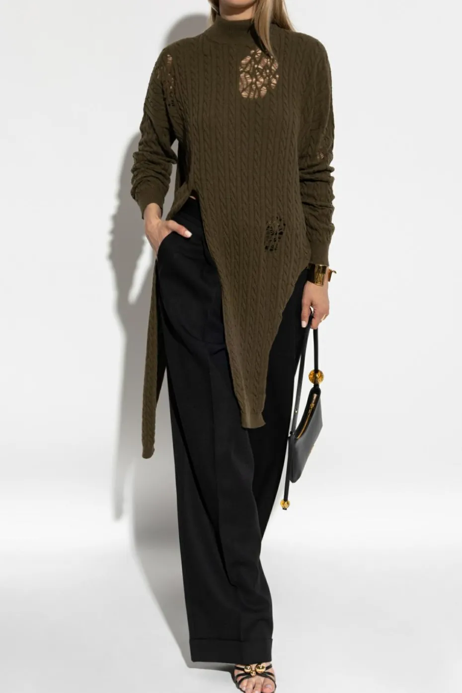 Blumarine ZIELONY Sweter z efektem zniszczenia