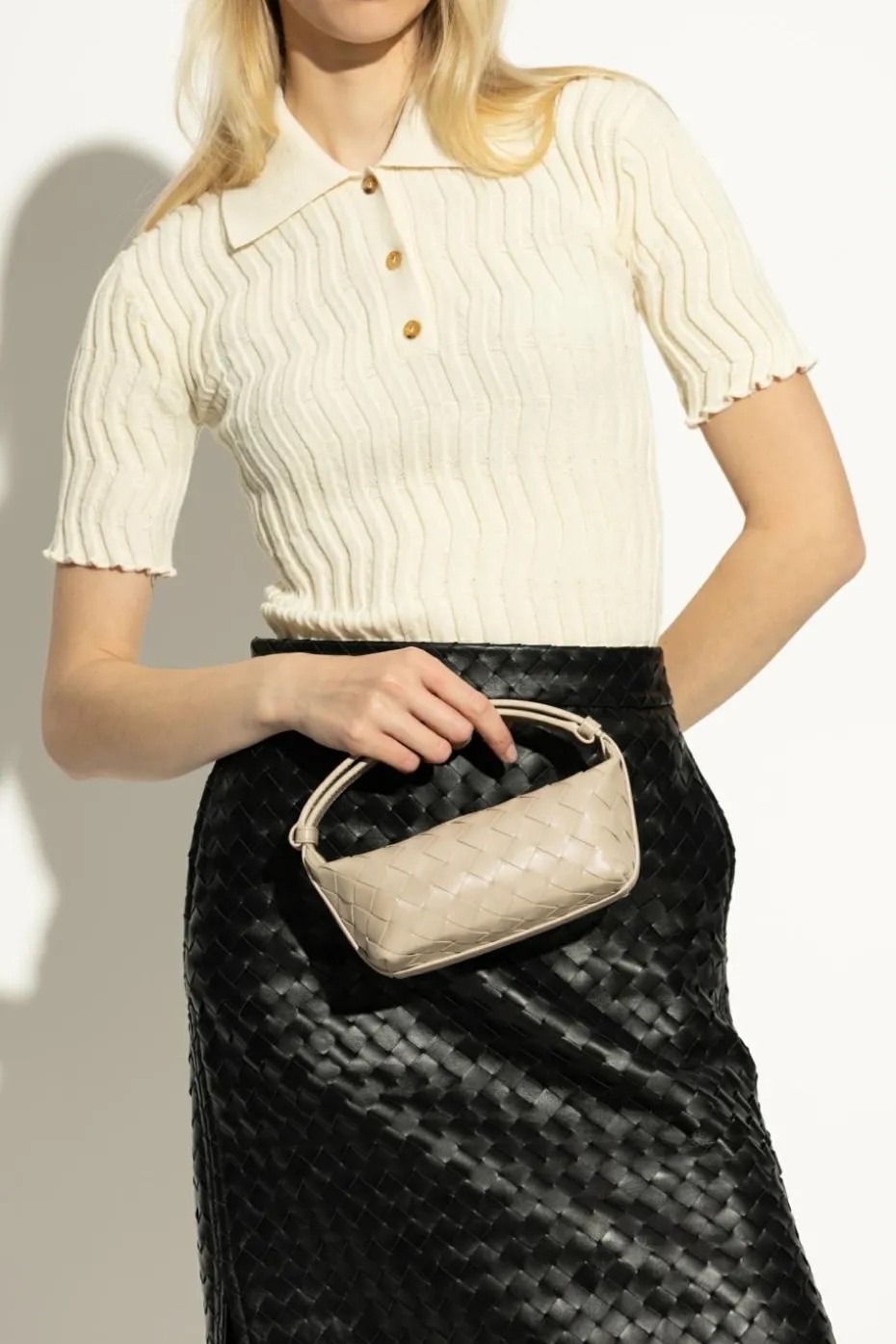 Bottega Veneta beżowy Skórzana torba do ręki