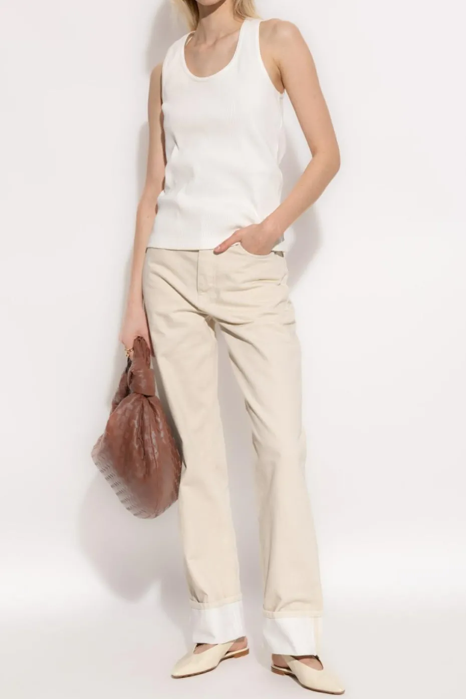 Bottega Veneta BIAŁY Prążkowany top