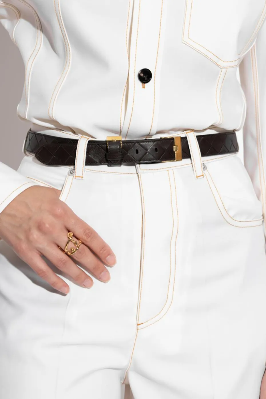 Bottega Veneta BRĄZOWY Skórzany pasek