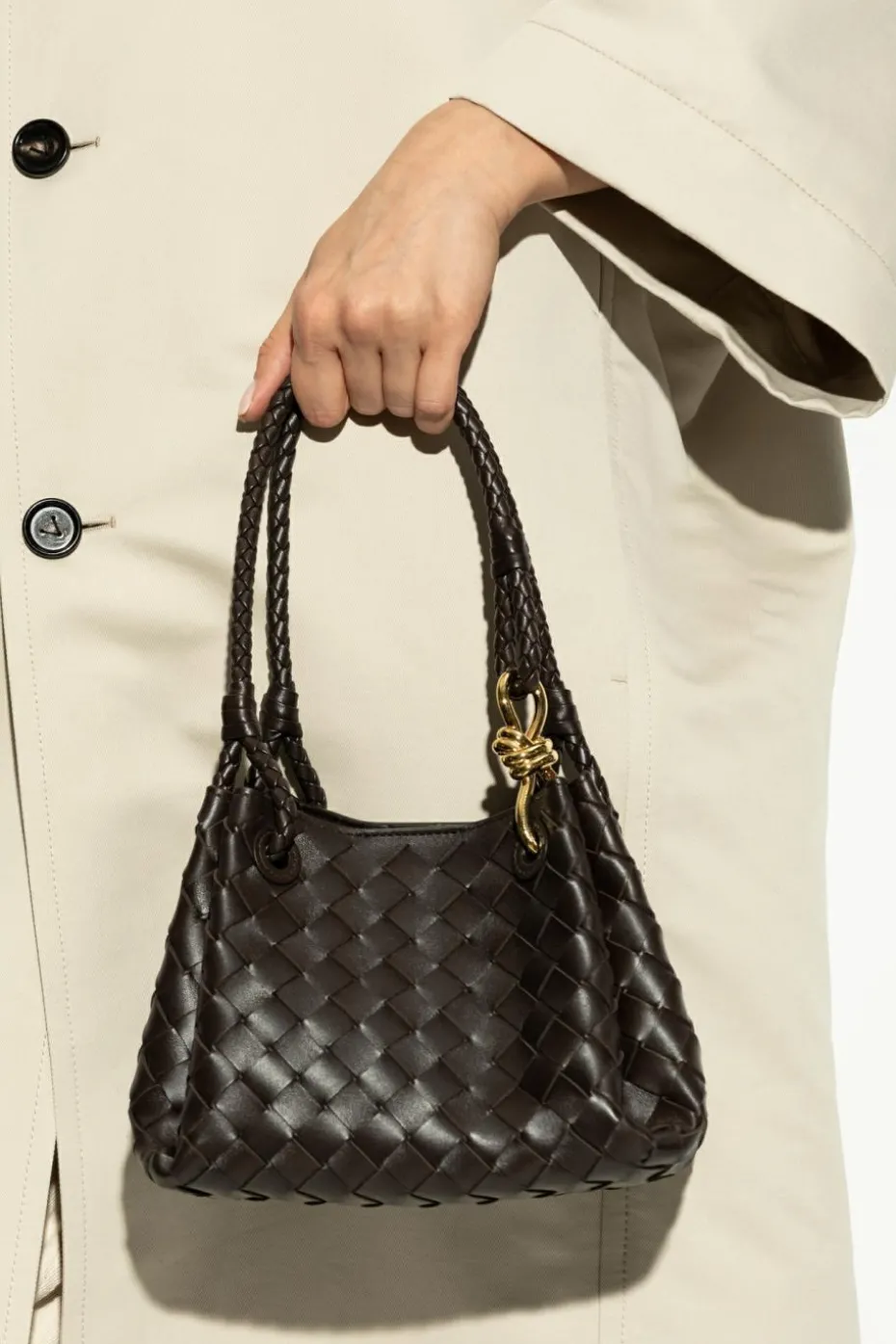 Bottega Veneta BRĄZOWY Torba do ręki `Parachute Small`