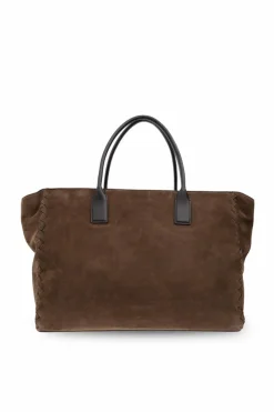 Bottega Veneta BRĄZOWY Zamszowa torba typu `shopper`
