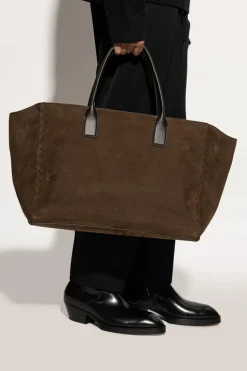 Bottega Veneta BRĄZOWY Zamszowa torba typu `shopper`