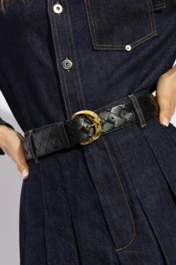 Bottega Veneta CZARNY Pasek z plecionką ‘Intrecciato’