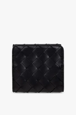 Bottega Veneta CZARNY Skórzany portfel z plecionką ‘Intrecciato’