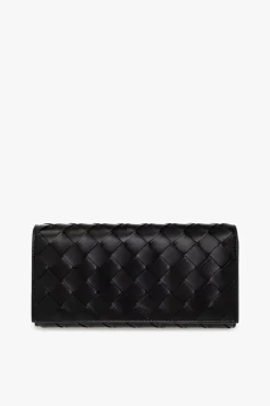 Bottega Veneta CZARNY Skórzany portfel z plecionką ‘Intrecciato’