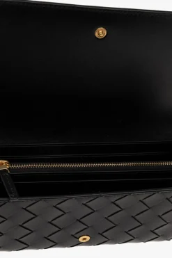 Bottega Veneta CZARNY Skórzany portfel z plecionką ‘Intrecciato’