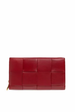 Bottega Veneta CZERWONY Skórzany portfel