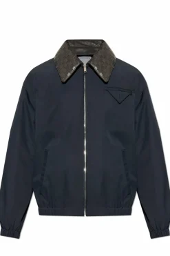 Bottega Veneta GRANATOWY Kurtka ze skórzanym kołnierzem