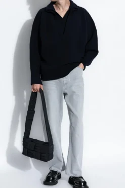 Bottega Veneta GRANATOWY Wełniany sweter z dekoltem w serek