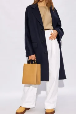 Bottega Veneta GRANATOWY Wełniany płaszcz