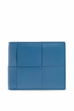 Bottega Veneta NIEBIESKI Skórzany składany portfel