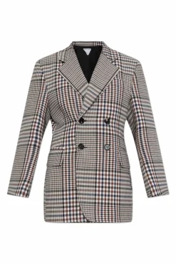 Bottega Veneta SZARY Dwurzędowa marynarka ze wzorem w kratę