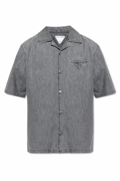 Bottega Veneta SZARY Jeansowa koszula z krótkimi rękawami