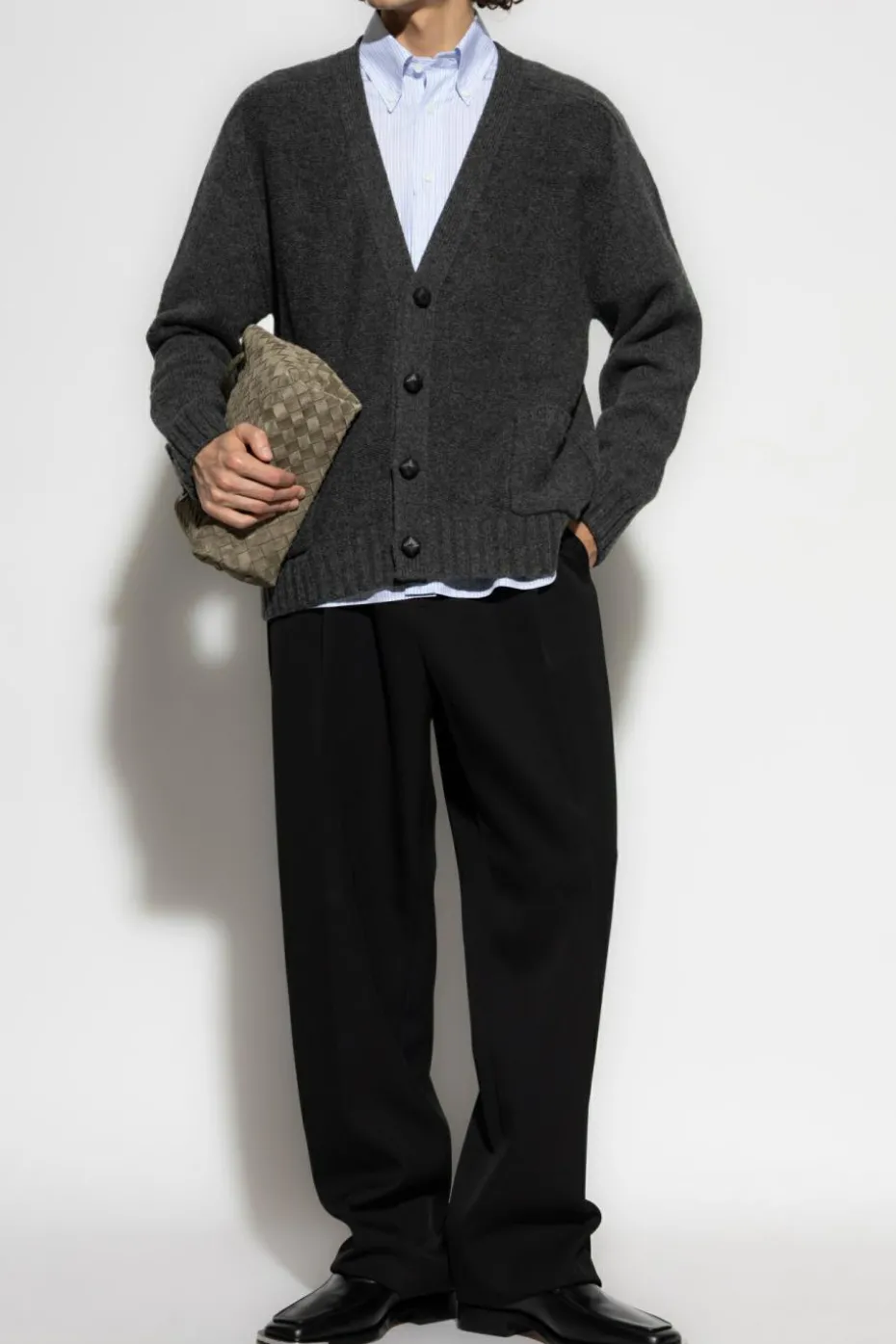 Bottega Veneta SZARY Kardigan z kieszeniami
