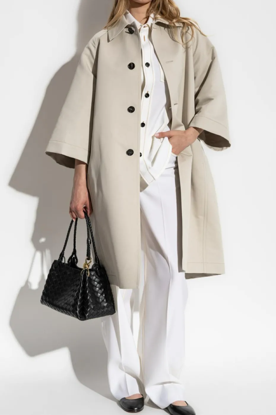 Bottega Veneta SZARY Płaszcz o luźnym kroju