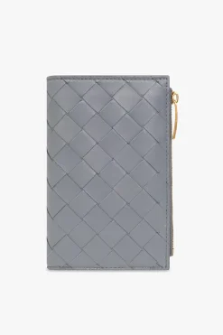 Bottega Veneta SZARY Skórzany portfel z plecionką ‘Intrecciato’