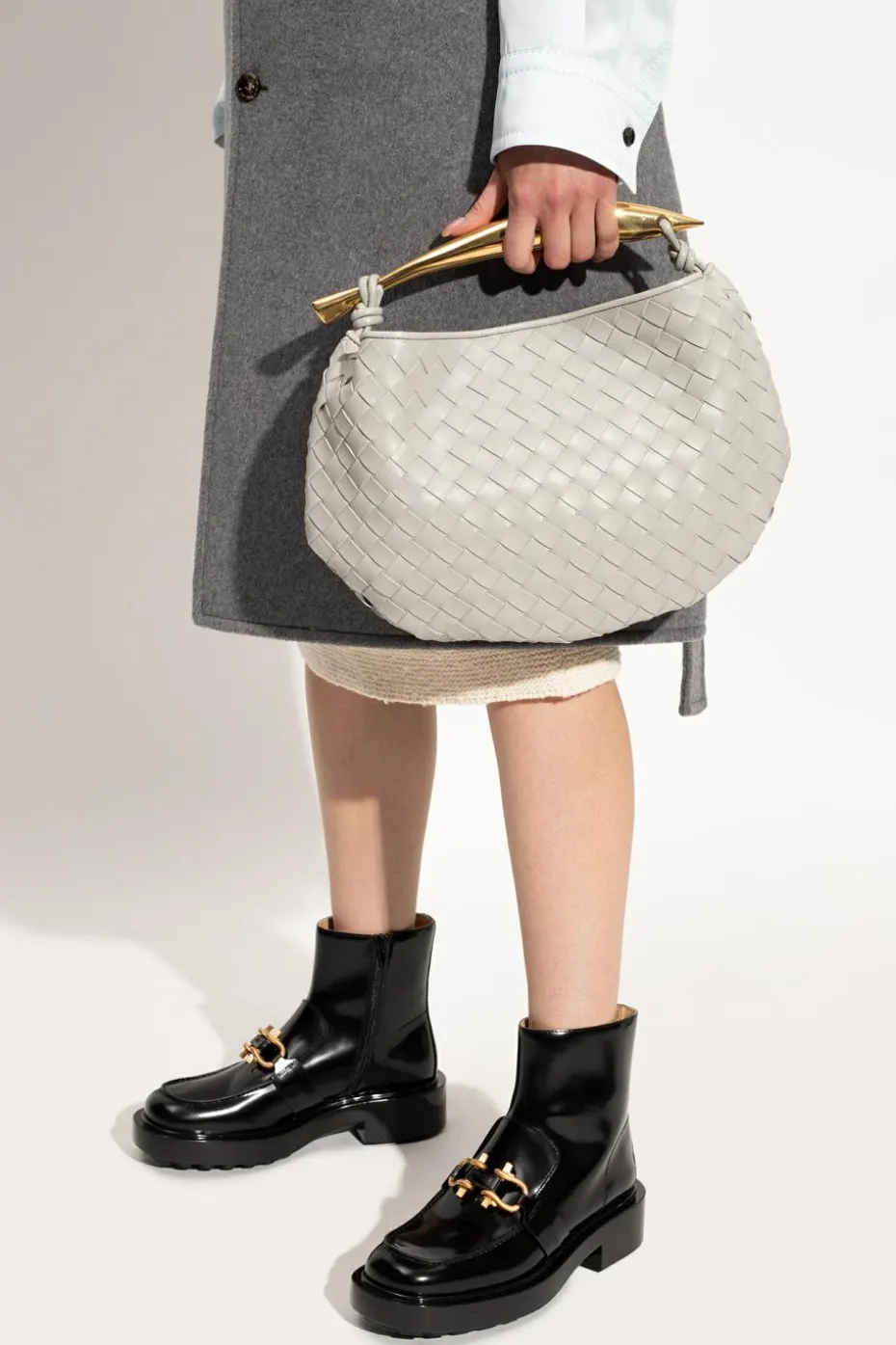 Bottega Veneta SZARY Torba do ręki ‘Sardine Small’