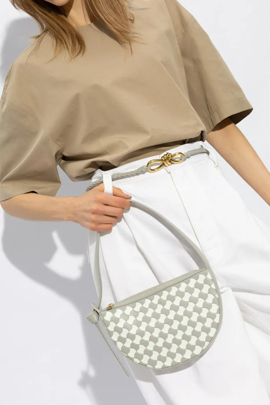 Bottega Veneta SZARY Torba na ramię ‘Sunrise Mini’