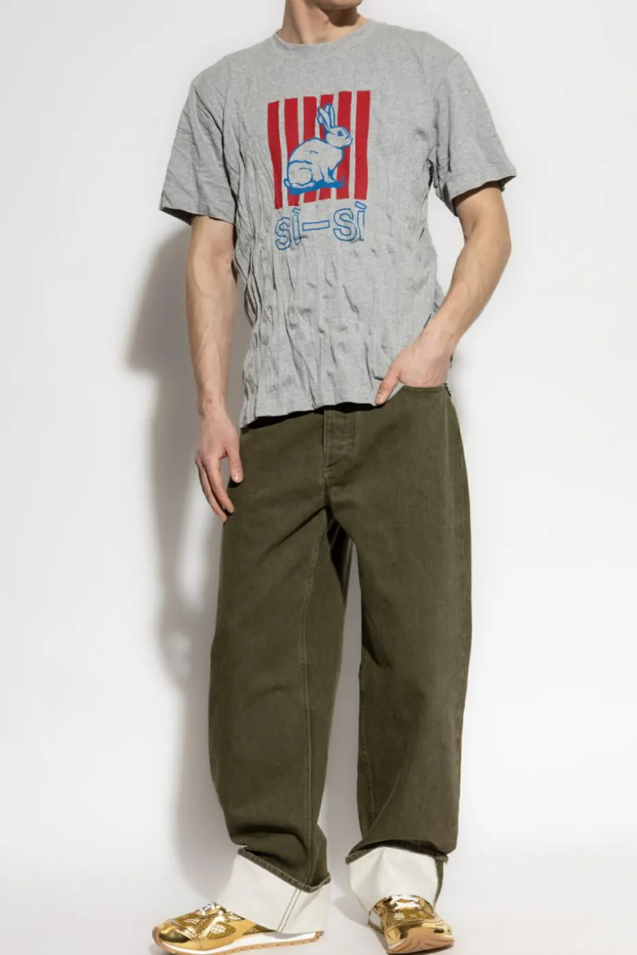 Bottega Veneta SZARY T-shirt z efektem zagniecenia