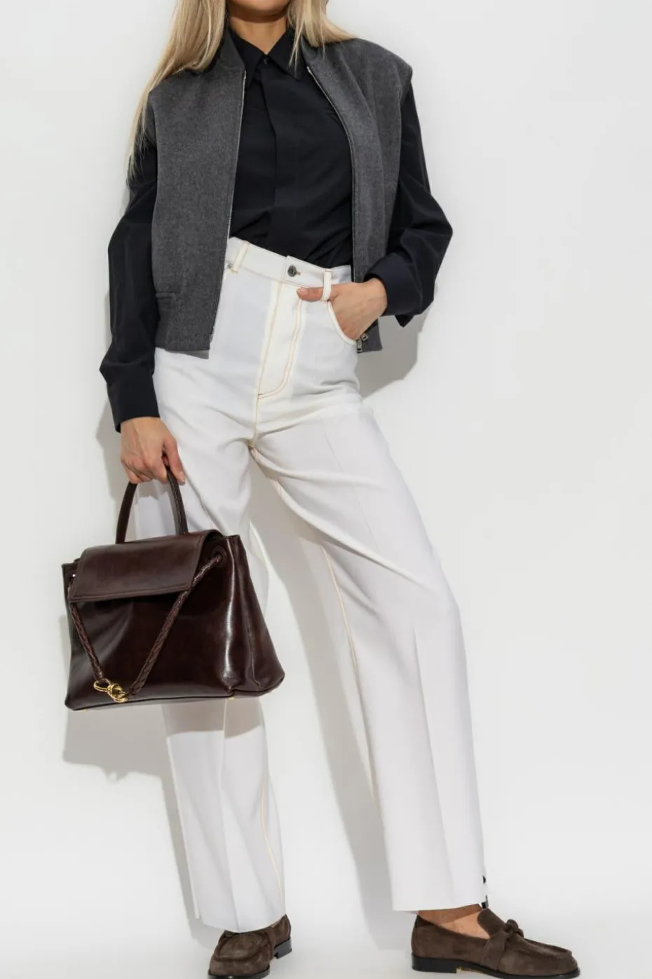 Bottega Veneta SZARY Wełniana kamizelka
