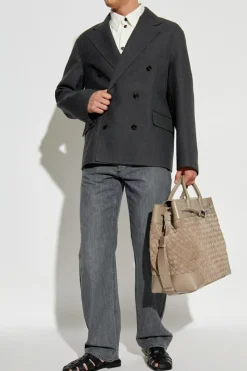 Bottega Veneta SZARY Wełniana dwurzędowa marynarka
