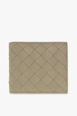 Bottega Veneta ZIELONY Skórzany portfel z plecionką ‘Intrecciato’