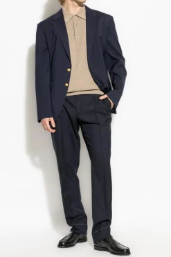 Brioni GRANATOWY Spodnie w kant