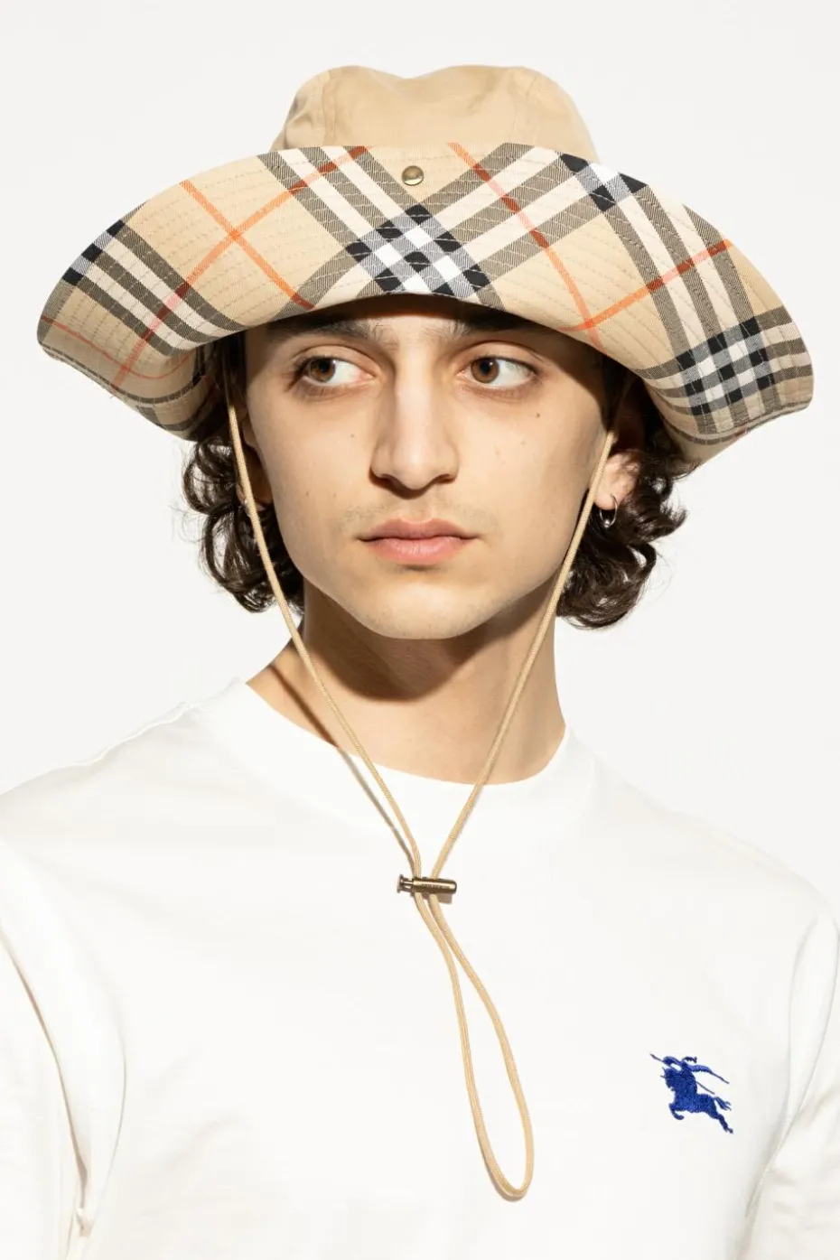 Burberry beżowy Bawełniany kapelusz z trokami