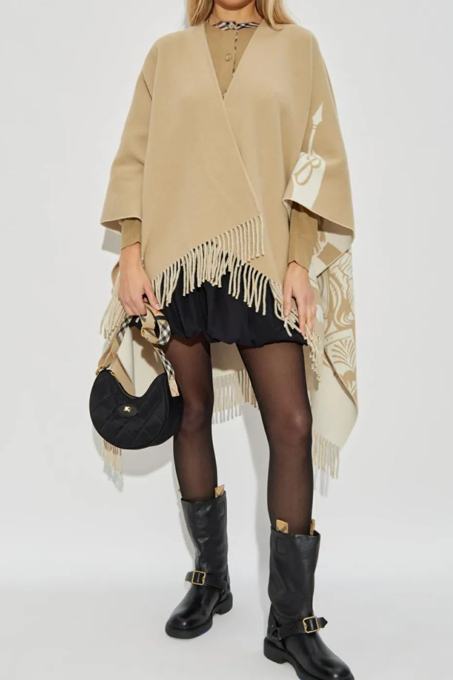Burberry beżowy Ponczo z frędzlami